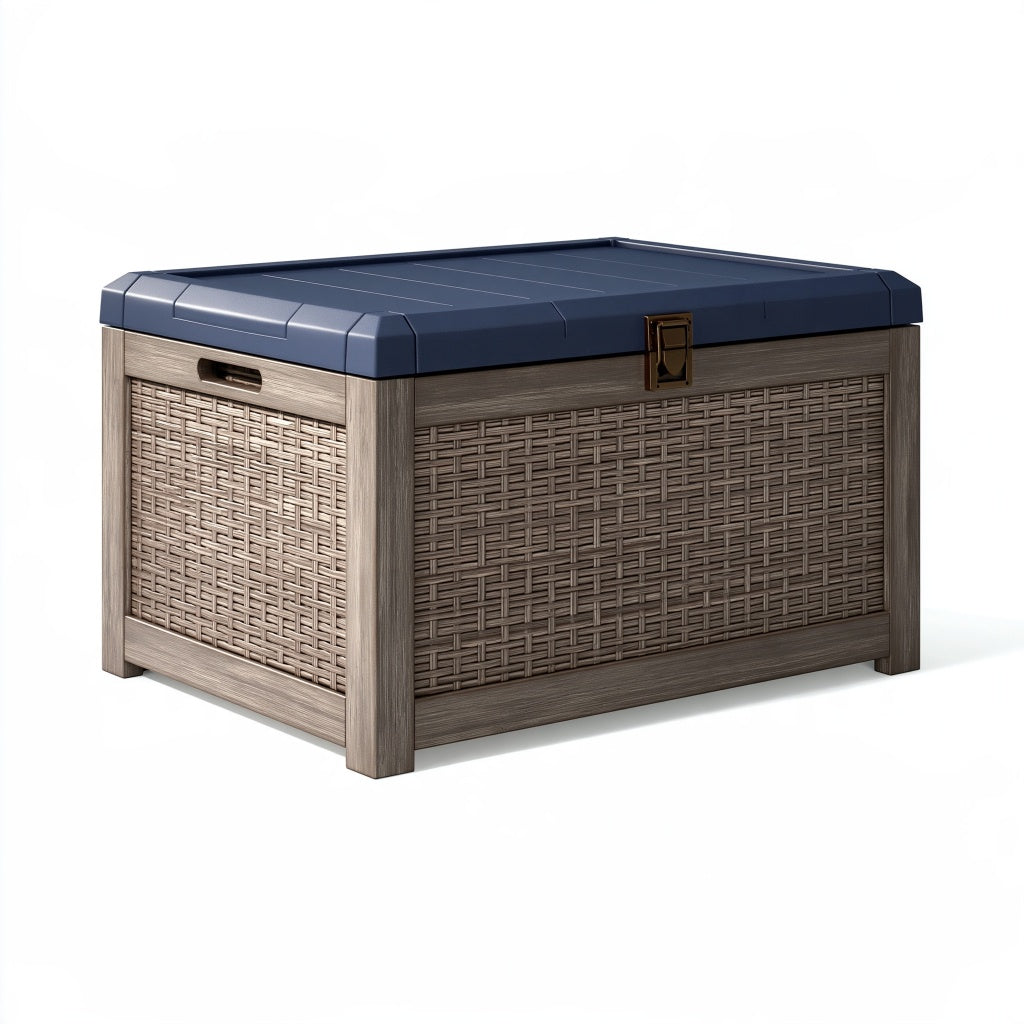 Aufbewahrungsbox 120 x 60 x 65 cm Kunststoff Grau Blau mit Deckel für Garten