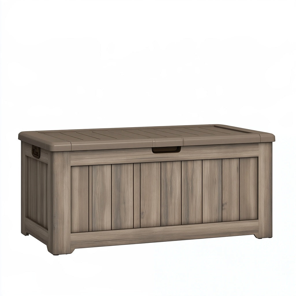 Aufbewahrungstruhe 120 x 55 x 60 cm Kunststoff Taupe für Außenbereich mit Deckel