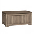 Aufbewahrungsbox 120 x 55 x 60 cm Kunststoff Taupe Holzoptik mit Klappdeckel