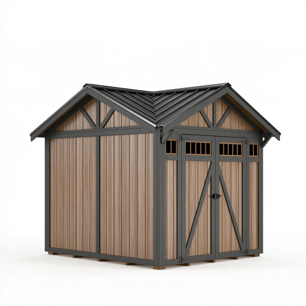 Gartenhaus 240 x 180 x 220 cm Holz und Metall Anthrazit Braun mit Satteldach