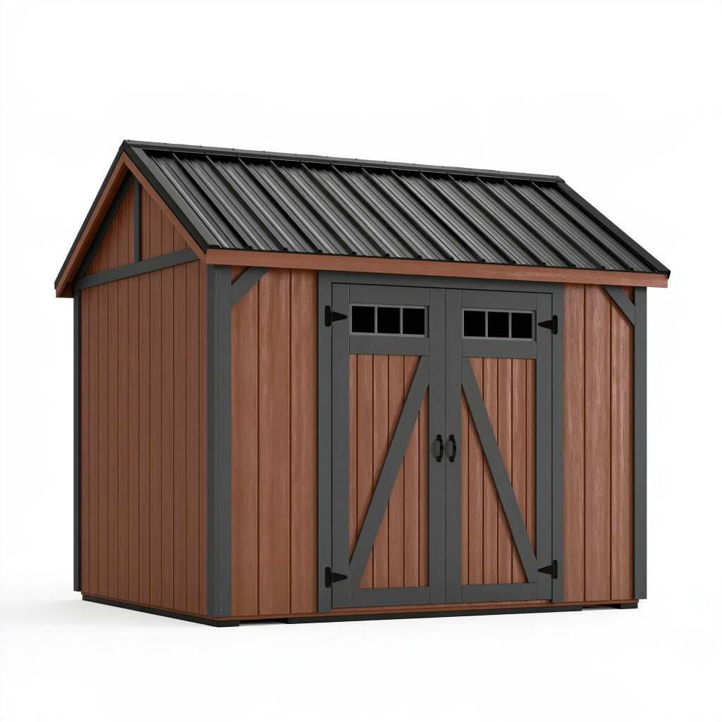 Gartenhaus 250 x 150 x 210 cm Braun Kunststoff mit Metall-Satteldach und Doppeltür