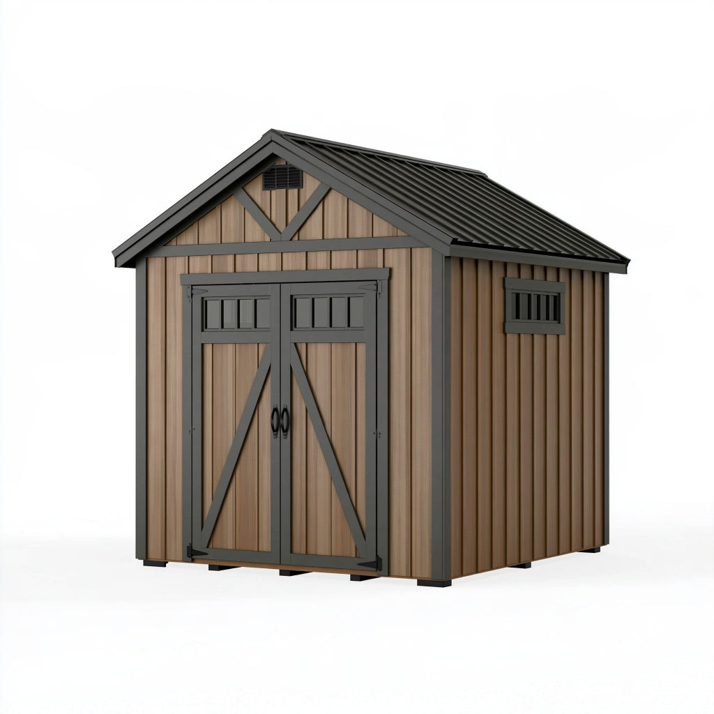 Gartenhaus 213 x 130 x 185 cm aus Metall in Holzoptik Braun Anthrazit mit Doppeltür