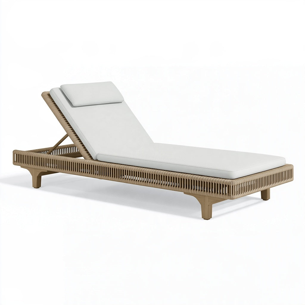 Gartenliege 200 x 70 x 85 cm Beige Weiß mit Holzgestell Geflecht und verstellbarer Rückenlehne