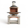 Grillkamin 120 x 70 x 210 cm aus Stahl und Stein Schwarz Terrakotta mit Grillrost für den Außenbereich