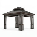 Gartenpavillon 300 x 300 x 290 cm Stahl Anthrazit mit Metalldach und Vorhängen