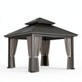 Moderner Gartenpavillon 300 x 300 x 300 cm Metall Anthrazit mit Vorhängen