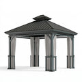 Pavillon 400 x 300 x 300 cm Metall Grau mit Vorhängen und Dach