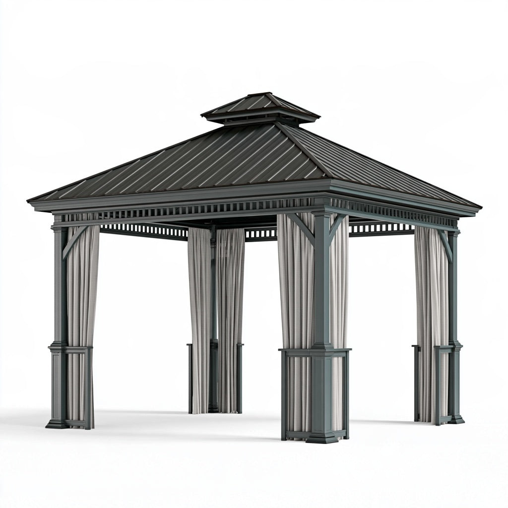 Pavillon 400 x 300 x 300 cm Metall Grau mit Vorhängen und Dach