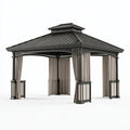 Gartenpavillon 300 x 300 x 300 cm Metall Anthrazit mit Vorhängen klassisch