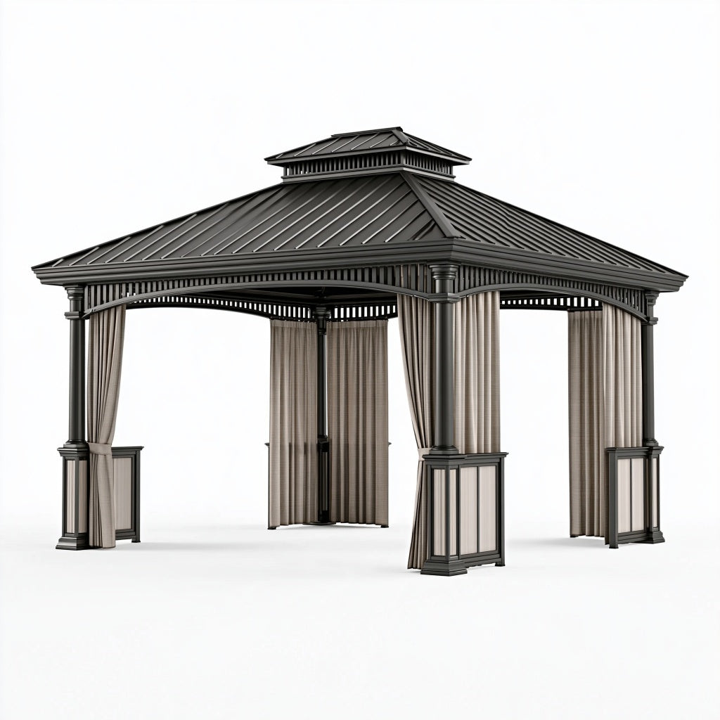 Gartenpavillon 300 x 300 x 300 cm Metall Anthrazit mit Vorhängen klassisch