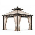 Pavillon 300 x 300 x 290 cm Stahl Polyester Beige für Garten mit Vorhängen und zweistufigem Dach