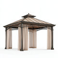 Gartenpavillon 300 cm x 300 cm mit Metallgestell in Schwarz und beigen Vorhängen