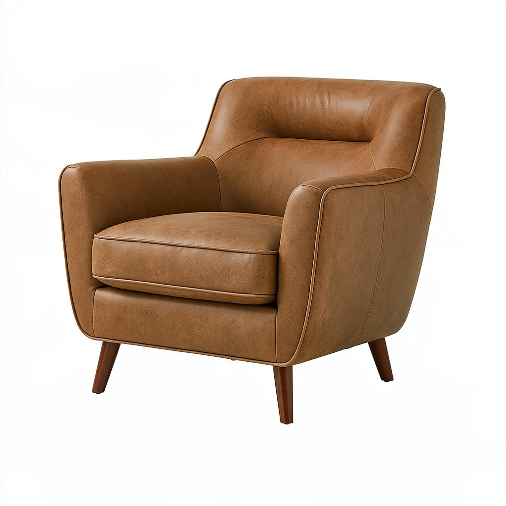 Sessel 76 x 82 x 91 cm Kunstleder Cognacbraun - gepolsterter Loungesessel mit Holzfüßen