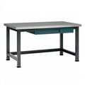 Werkbank 120 x 60 x 85 cm aus Stahl in Anthrazit Grau Petrol mit Schubladen