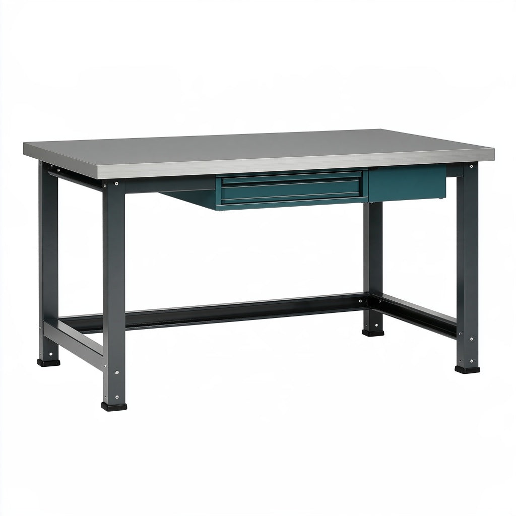 Werkbank 120 x 60 x 85 cm aus Stahl in Anthrazit Grau Petrol mit Schubladen