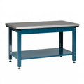 Werkbank 120 x 60 x 85 cm aus Stahl Blau Grau mit drei Schubladen im Industriestil