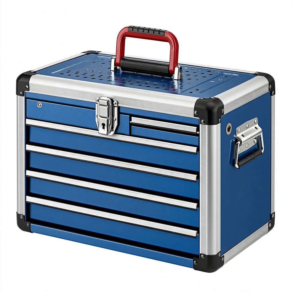 Werkzeugkoffer 50 x 25 x 35 cm Aluminium Blau mit 6 Schubladen tragbar