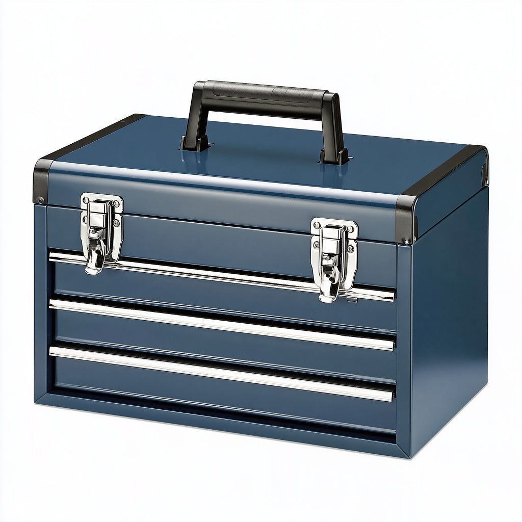 Werkzeugkasten 50 cm Stahl Blau mit 3 Schubladen und Tragegriff