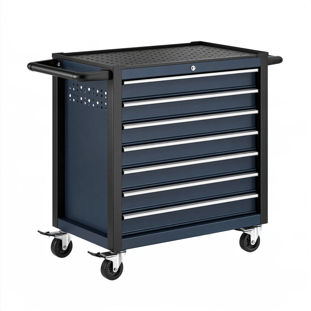 Werkzeugwagen 78 x 46 x 97 cm aus Stahl dunkelblau mit 7 Schubladen fahrbar