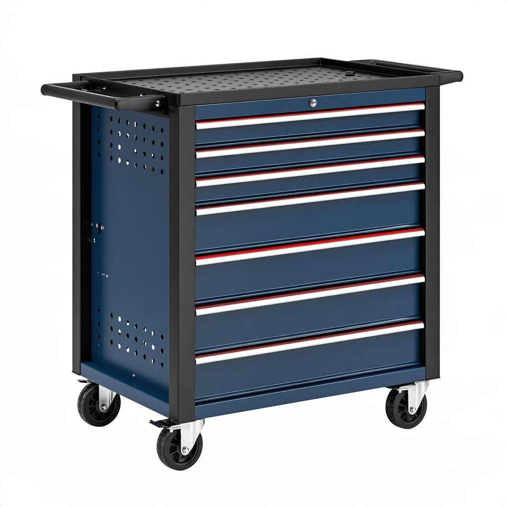 Werkzeugwagen 78 x 46 x 97 cm Stahl Blau Schwarz mit 7 Schubladen fahrbar