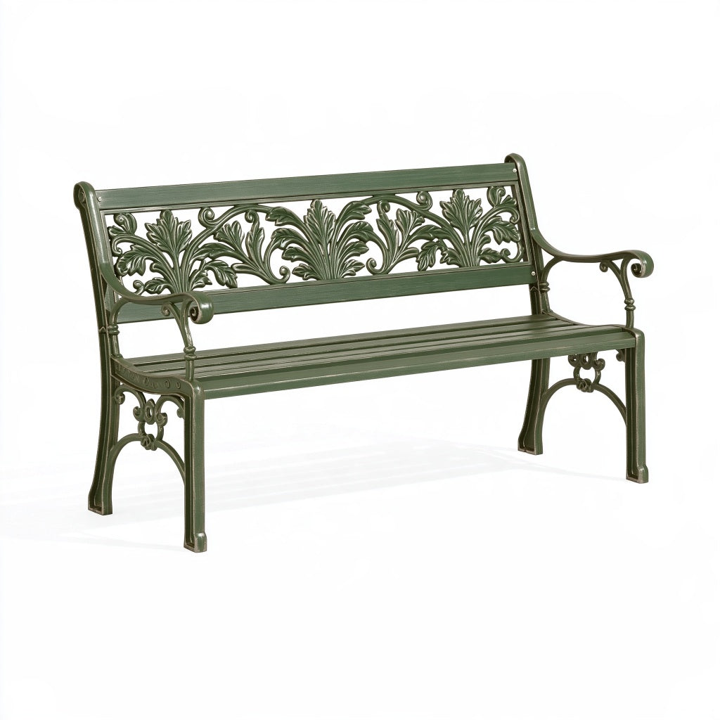 Gartenbank 150 cm Aluminiumguss Grün mit Armlehnen im klassischen Stil