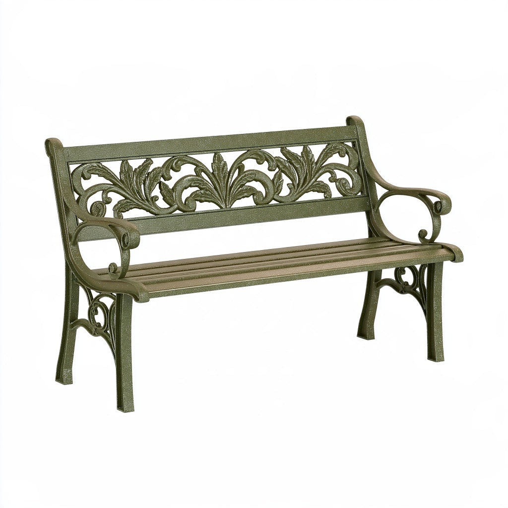 Gartenbank 122 cm Metall Grün mit floralem Dekor für Garten