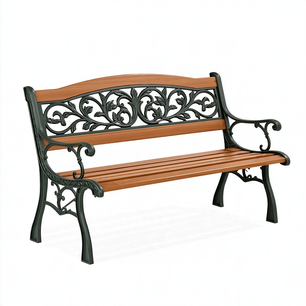 Gartenbank 125 x 60 x 82 cm Holz und Gusseisen Braun Schwarz klassisch