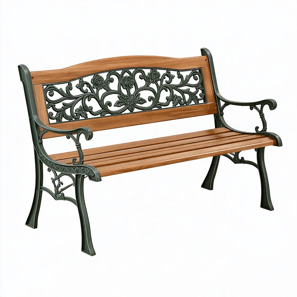 Gartenbank 125 x 60 x 85 cm Holz und Metall Braun Dunkelgrün mit Armlehnen