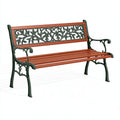 Gartenbank 125 x 62 x 82 cm Holz und Metall Rotbraun Schwarz mit floralem Rückenlehnenmuster